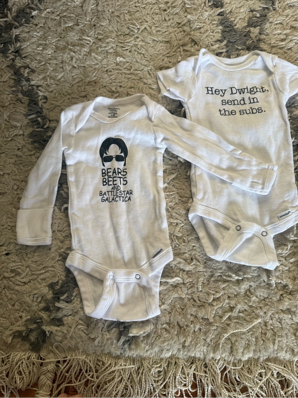 Bundle of 2 “The Office” White Baby Onesies NWOT 0-3M